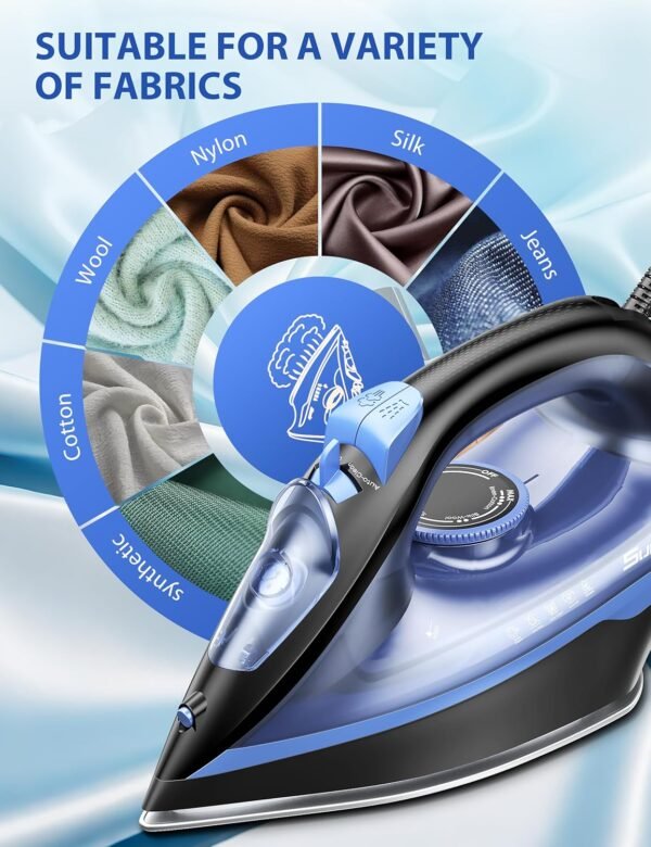 Sundu Steam Iron for Clothes with Rapid Heating Ceramic Coated Soleplate, 1500W with Precise Thermostat Dial, Self-Cleaning, Auto-Off, 15.21oz Water Tank for Home Clothes Ironing Use