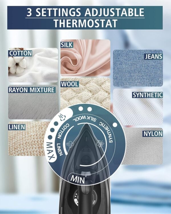 Steam Iron for Clothes, 1500W Iron with Rapid Heating, Non-Stick Ceramic Soleplate, Burst of Steam, Self-Cleaning, Auto-Off, Anti-Drip, 11.84oz Water Tank Ironing Clothes for Home, Black