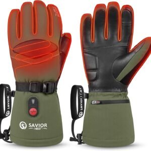 HEAT Heated Gloves for Men Heated Ski Gloves 10h Warm 7.4V 3000mAh Battery Thick Lining Waterproof Goatskin Palm Anti Loss Lanyard Outdoor Skiing Snowboarding for Winter