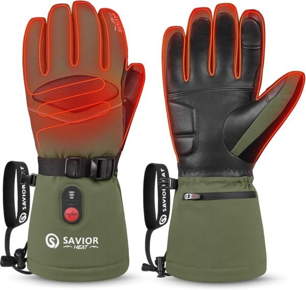 HEAT Heated Gloves for Men Heated Ski Gloves 10h Warm 7.4V 3000mAh Battery Thick Lining Waterproof Goatskin Palm Anti Loss Lanyard Outdoor Skiing Snowboarding for Winter