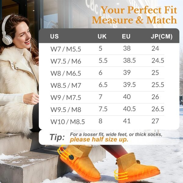 Heated Boots for Women & Men, Waterproof Winter Heated Shoes with 5000mAh Rechargeable Battery, 3-Level Warming, Electric Foot Warmer for Indoor & Outdoor Use, Heated Slippers for Woman