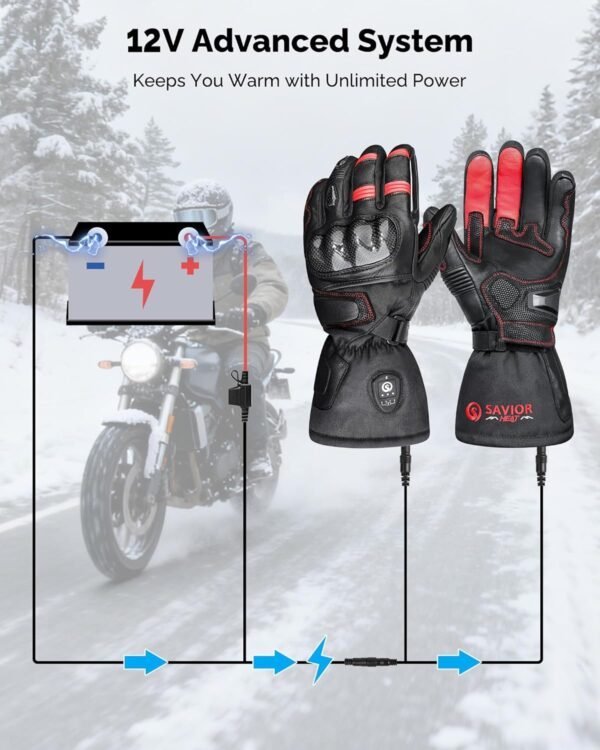 SAVIOR HEAT Heated Motorcycle Gloves for Men & Women, 7.4V 3000mAh Waterproof Heated Gloves with Rechargeable Battery Up to 10H for Winter Outdoor Riding, Cycling, Snowmobile
