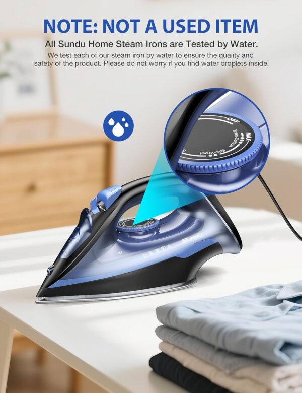 Sundu Steam Iron for Clothes with Rapid Heating Ceramic Coated Soleplate, 1500W with Precise Thermostat Dial, Self-Cleaning, Auto-Off, 15.21oz Water Tank for Home Clothes Ironing Use