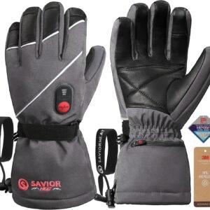 SAVIOR HEAT Heated Gloves for Men Women, Rechargeable Electric Heated Leather Skiing and Snowboarding Gloves