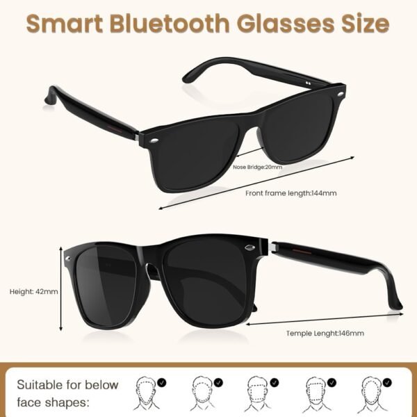 Bluetooth Audio Smart Glasses for Women Men,Polarized Bluetooth Sunglasses with Open Ear Speaker,Voice Control, Hands-Free Calls & Built-in Microphone for iPhone Android Music/Work
