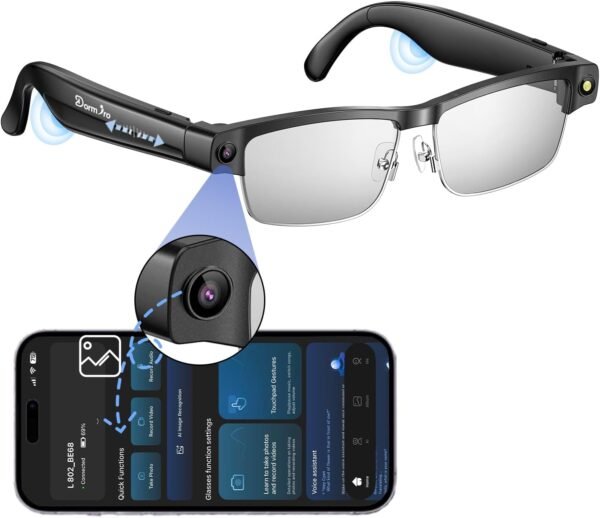 Camera Glasses, Smart Glasses with Camera and Bluetooth for Men/Women 8MP 4K HD Video Recording Anti-Shake 32G Support Chart GPT,WiFi,AI Voice Assistant,Translate,Music