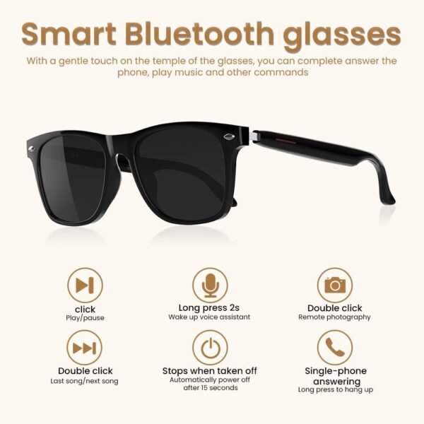 Bluetooth Audio Smart Glasses for Women Men,Polarized Bluetooth Sunglasses with Open Ear Speaker,Voice Control, Hands-Free Calls & Built-in Microphone for iPhone Android Music/Work