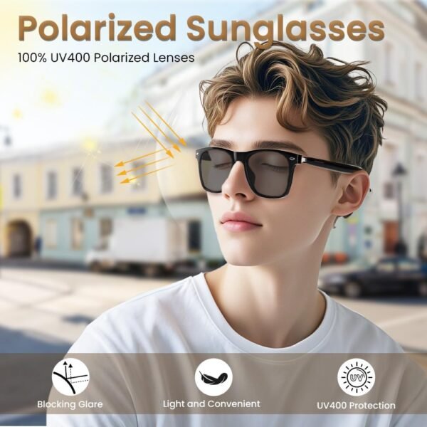 Bluetooth Audio Smart Glasses for Women Men,Polarized Bluetooth Sunglasses with Open Ear Speaker,Voice Control, Hands-Free Calls & Built-in Microphone for iPhone Android Music/Work