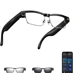 AI Smart Glasses with Camera, 8MP HD Video Recording, Real-Time Translation, Voice Assistant, Open-Ear Audio, Metal Frame, Auto Color-Changing Lenses for Travel & Vlogging