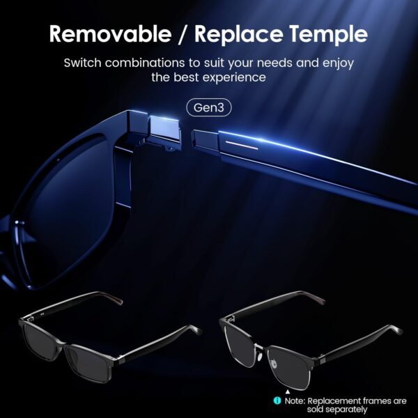 Gen3 Smart Translation Glasses – Bluetooth Glasses with Dual Temples (Bluetooth+Standard), Real-Time AI Interpreter, Touch Control, Voice Assistant – Lightweight for Travel, Work, Business