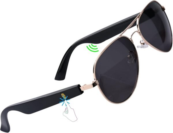 AI Smart Bluetooth Glasses for Men Women 50+ Languages with ChatGPT Transcription, 99% Accuracy, Speakers New 5.3 Android Siri Touch and Voice Assistant, 120H SB, Aviator