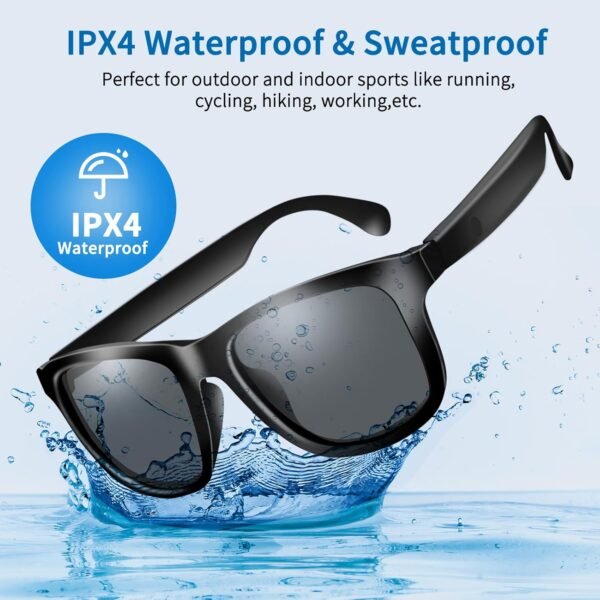 Smart Glasses for Men & Women,Bluetooth Glasses with Open Ear Sound Mic & Speakers, Intelligent Touch,Magnetic Charging,Indoor/Outdoor UV Protection and Voice Assistant (Black Lens)