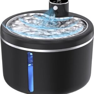 Cat Water Fountain Cordless, 108oz/3L Pet Fountains for Cats Indoor with Stainless Steel Tray, Battery Operated Cat Drinking Fountain with Motion Sensor, Ultra Quiet Pump with 2 Filters (Black)
