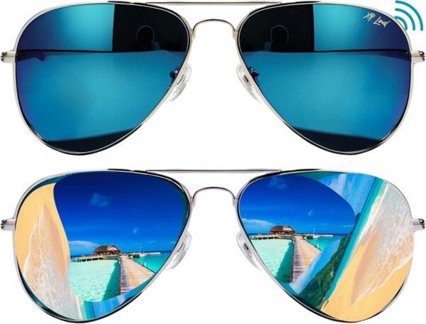 AI Smart Bluetooth Glasses for Men Women 50+ Languages with ChatGPT Transcription, 99% Accuracy, Speakers New 5.3 Android Siri Touch and Voice Assistant, 120H SB, Aviator