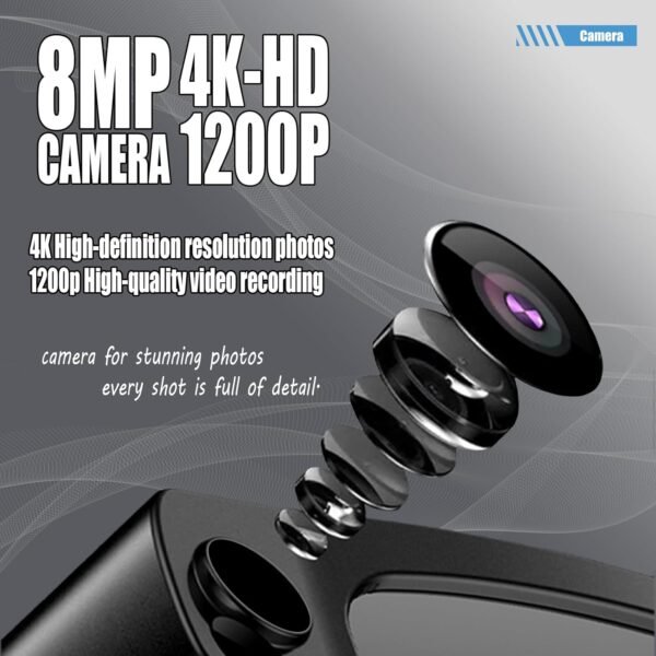 Camera Glasses, Smart Glasses with Camera and Bluetooth for Men/Women 8MP 4K HD Video Recording Anti-Shake 32G Support Chart GPT,WiFi,AI Voice Assistant,Translate,Music