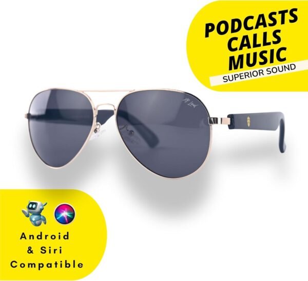 AI Smart Bluetooth Glasses for Men Women 50+ Languages with ChatGPT Transcription, 99% Accuracy, Speakers New 5.3 Android Siri Touch and Voice Assistant, 120H SB, Aviator