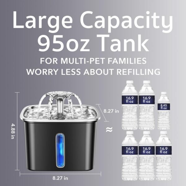 Innovation Award Winner Stainless Steel Cat Water Fountain, 95oz/2.8L Automatic Pet Fountain Dog Water Dispenser with Replacement Filters & Silicone Mat for Cats, Dogs (Space Black)