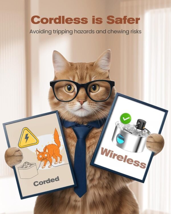 Cat Water Fountain Wireless Cordless: Cat Fountain Battery Operated - Stainless Steel Pet Water Fountain Rechargeable - 108oz/3.2L Automatic Cats Fountains for Drinking with Motion Sensor - Cats & Dog