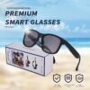Smart Glasses for Men & Women,Bluetooth Glasses with Open Ear Sound Mic & Speakers, Intelligent Touch,Magnetic Charging,Indoor/Outdoor UV Protection and Voice Assistant (Black Lens)