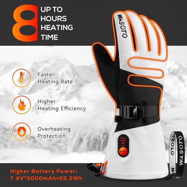 Heated Gloves for Men Women 7.4V Battery 22.2Wh Rechargeable Touchscreen Waterproof Electric Heated Gloves for Winter Outdoor Work Skiing Hiking Camping Ice Hockey