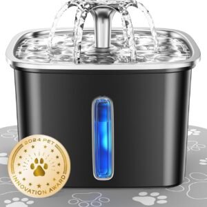 Innovation Award Winner Stainless Steel Cat Water Fountain, 95oz/2.8L Automatic Pet Fountain Dog Water Dispenser with Replacement Filters & Silicone Mat for Cats, Dogs (Space Black)