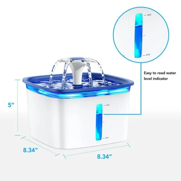 Ophanie 95oz/2.8L Pet Fountain with Anti-slip Mat & Replacement Filters, Automatic Cat Water Fountain Dog Water Dispenser, White & Blue