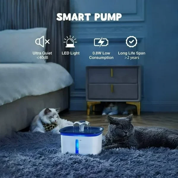 Ophanie 95oz/2.8L Pet Fountain with Anti-slip Mat & Replacement Filters, Automatic Cat Water Fountain Dog Water Dispenser, White & Blue