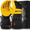 Heated Gloves for Men Women 7.4V Battery 22.2WH Electric Rechargeable Heated Ski Gloves Waterproof Durable Leather Work Gloves for Camping Hunting Fishing Snowboarding Hiking Raynaud