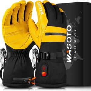 Heated Gloves for Men Women 7.4V Battery 22.2WH Electric Rechargeable Heated Ski Gloves Waterproof Durable Leather Work Gloves for Camping Hunting Fishing Snowboarding Hiking Raynaud