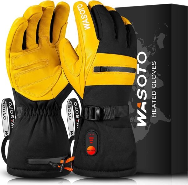 Heated Gloves for Men Women 7.4V Battery 22.2WH Electric Rechargeable Heated Ski Gloves Waterproof Durable Leather Work Gloves for Camping Hunting Fishing Snowboarding Hiking Raynaud