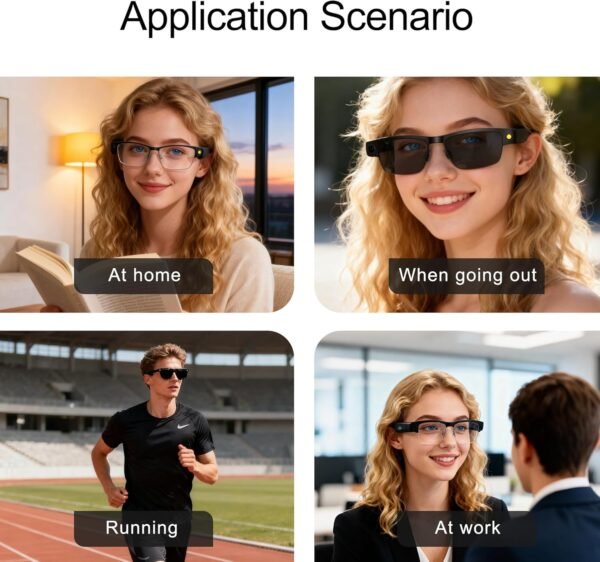 AI Smart Glasses with Camera, 8MP HD Video Recording, Real-Time Translation, Voice Assistant, Open-Ear Audio, Metal Frame, Auto Color-Changing Lenses for Travel & Vlogging