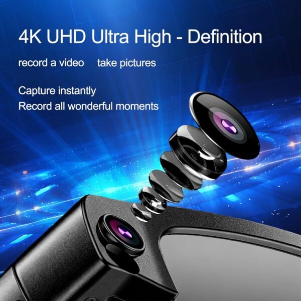 AI Smart Glasses with Camera, 8MP HD Video Recording, Real-Time Translation, Voice Assistant, Open-Ear Audio, Metal Frame, Auto Color-Changing Lenses for Travel & Vlogging