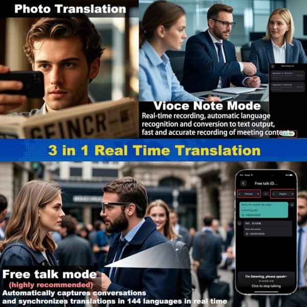 Ai Smart Glasses Bluetooth 5.4 with Translation for Men Women 160+Languages Color-Change Lens Chat GPT Assistant Free App Translator Glasses Meeting,Driver,Travel