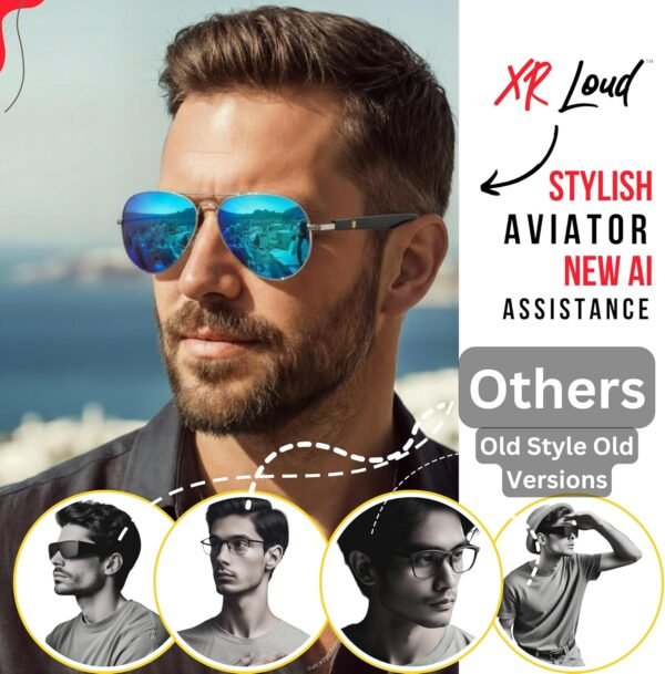 AI Smart Bluetooth Glasses for Men Women 50+ Languages with ChatGPT Transcription, 99% Accuracy, Speakers New 5.3 Android Siri Touch and Voice Assistant, 120H SB, Aviator