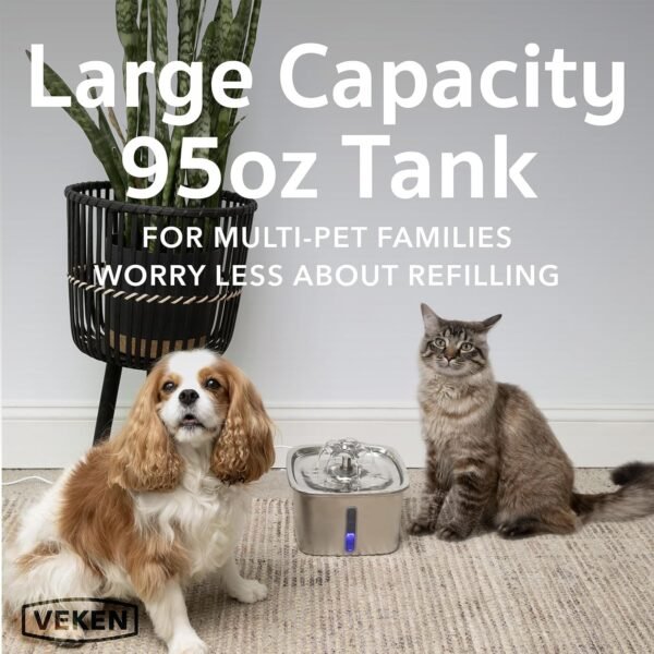 Innovation Award Winner Stainless Steel Cat Water Fountain, 95oz/2.8L Automatic Pet Fountain Dog Water Dispenser with Replacement Filters & Silicone Mat, Gifts for Christmas, Cats, Dogs (Silver)