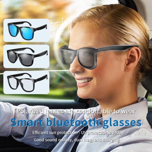 Smart Glasses for Men & Women,Bluetooth Glasses with Open Ear Sound Mic & Speakers, Intelligent Touch,Magnetic Charging,Indoor/Outdoor UV Protection and Voice Assistant (Black Lens)