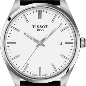Tissot PR 100 Quartz 40mm, Swiss Quartz Watch for Men, Stainless Steel Case, Black Leather Strap