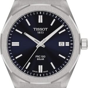 Tissot PRC 100 Solar, Blue Dial, 39mm Watch for Men, Silver Stainless Steel Bracelet, Solar Quartz Movement