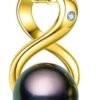Infinity Top Grade AAA Tahitian Black Pearl Pendant Necklace 18K Gold Over Sterling - Birthday Anniversary Jewelry Gifts for Women Wife Mom Daughter