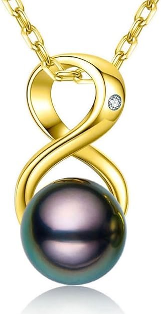 Infinity Top Grade AAA Tahitian Black Pearl Pendant Necklace 18K Gold Over Sterling - Birthday Anniversary Jewelry Gifts for Women Wife Mom Daughter