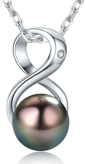 Infinity Top Grade AAA Tahitian Black Pearl Pendant Necklace 18K Gold Over Sterling - Birthday Anniversary Jewelry Gifts for Women Wife Mom Daughter