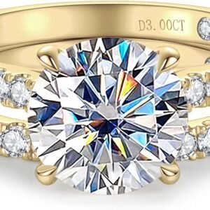 Solid 14K White Gold/Yellow Gold (3CT Center Stone) Moissanite Bridal Ring Set, Real Gold  Moissanite | Wedding Anniversary Ring Set