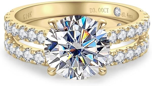 614S7BNQ5kL._AC_SY675_ Solid 14K White Gold/Yellow Gold (3CT Center Stone) Moissanite Bridal Ring Set, Real Gold Moissanite | Wedding Anniversary Ring Set