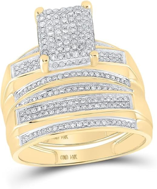 61636zceonL._AC_SY625_ Jewels By Lux 10K Yellow Gold His Hers Round Dia. Cluster Matching Wedding Set 3/4 Cttw, Womens Size 5-9, Mens Size 8-12