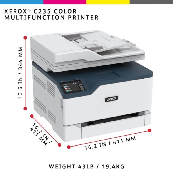 Xerox C235dni Wireless Printer - 24ppm Color Laser All in One Multifunction Printer with Automatic 2-Sided Printing, Home, Office or Small Business Use - Copy/Print/Scan/Fax - Color Touchscreen