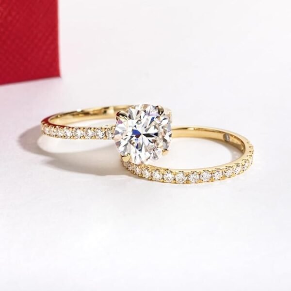 61GZSUAG+AL._AC_SY675_ Solid 14K White Gold/Yellow Gold (3CT Center Stone) Moissanite Bridal Ring Set, Real Gold Moissanite | Wedding Anniversary Ring Set
