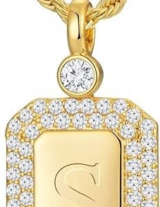 Gold Initial Necklaces for Women, Letter Necklace for Her Birthday Yellow Gold Initial Pendant Necklace with Rope Chain, Women Jewelry Gifts for Her Wife Girlfriend