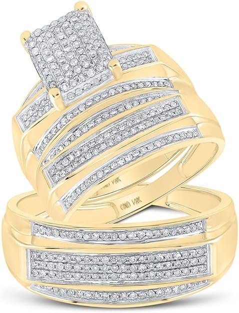 61aRRL-c3qL._AC_SY625_ Jewels By Lux 10K Yellow Gold His Hers Round Dia. Cluster Matching Wedding Set 3/4 Cttw, Womens Size 5-9, Mens Size 8-12