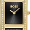 BOSS Women's Lucy Precious Watch, Black Leather Strap 3B Modern, Stylish Timepiece