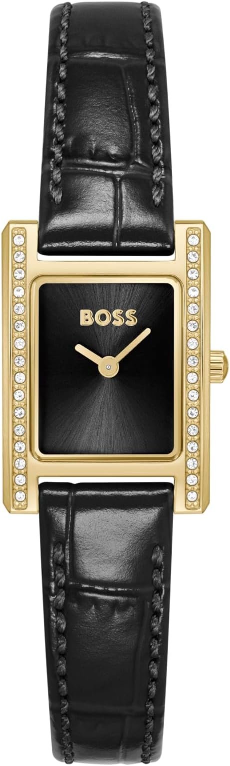 BOSS Women's Lucy Precious Watch, Black Leather Strap 3B Modern, Stylish Timepiece